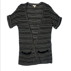 Silence + Noise Black White Striped Short Cardigan Women's Size Medium